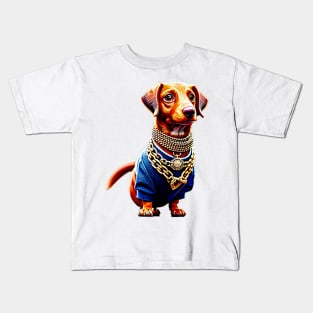 The Ultimate Display of Wealth: Billionaire Dachshund in Multiple Jewelry Necklaces Tee Kids T-Shirt